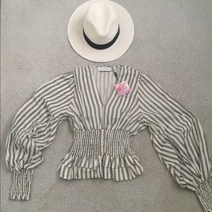 BRAND NEW Vintage Shirred Stripes Top in Grey